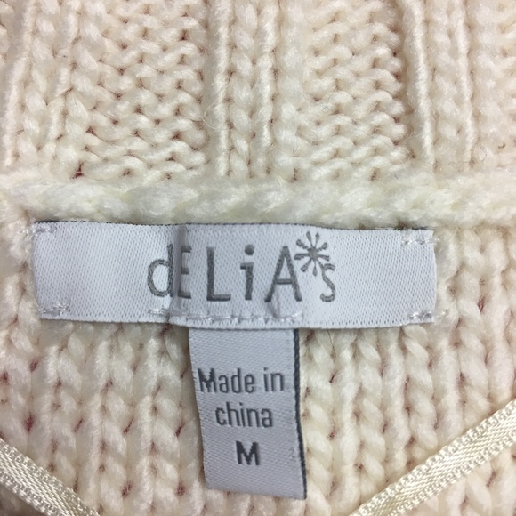 dELiA*s Cream Cable Knit Short Sleeve Cropped Sweater Size M - Picture 8 of 9